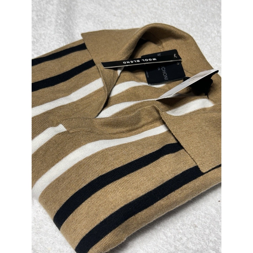 Magaschoni Men's Knit Polo Shirt  Striped Lightweight Sweater XL/TG NEW Preppy